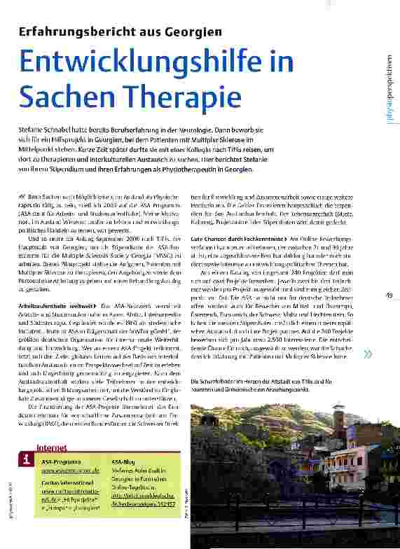Vorschauseite 1: Erfahrungsbericht aus Georgien Entwicklungshilfe in Sachen Therapie