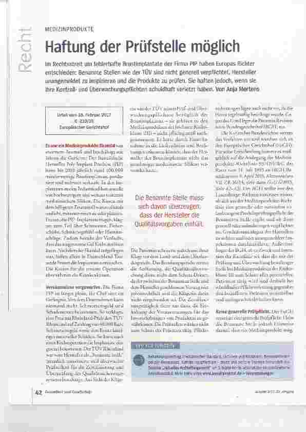 Vorschauseite 1: Haftung der Prüfstelle möglich