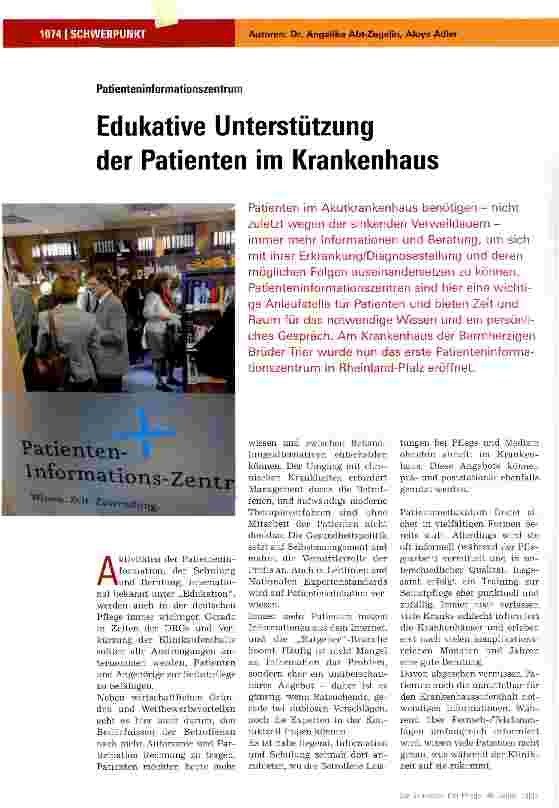 Vorschauseite 1: Edukative Unterstützungder Patienten im Krankenhaus