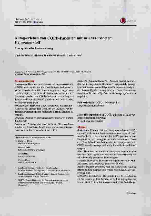 Vorschauseite 1: Alltagserleben von COPD-Patienten mit neu verordnetem Heimsauerstoff