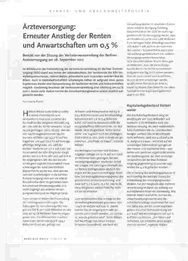 Vorschauseite 1: Ärzteversorgung: Erneuter Anstieg der Renten und Anwartschaften um 0,5 %