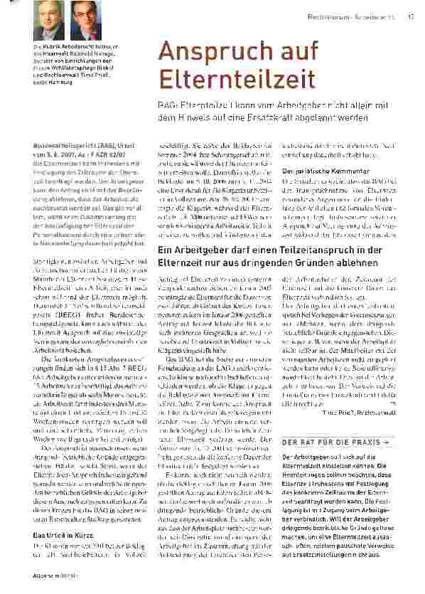 Vorschauseite 1: Anspruch auf Elternteilzeit