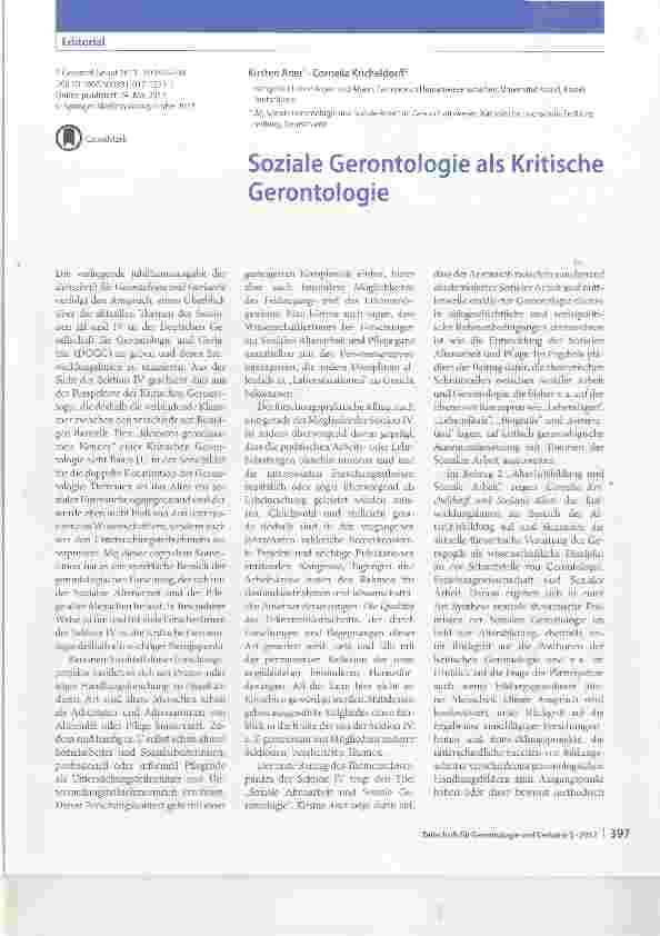 Vorschauseite 1: Soziale Gerontologie als Kritische Gerontologie