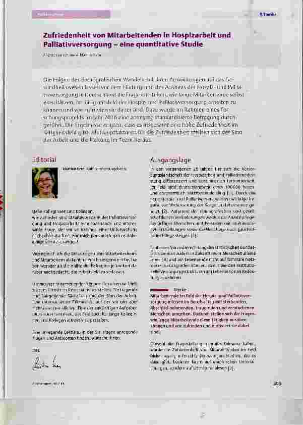 Vorschauseite 1: Zufriedenheit von Mitarbeitenden in Hospizarbeit und Pailiativversorgung eine quantitative Studie