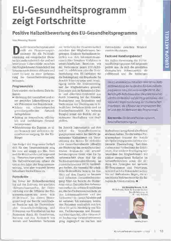 Vorschauseite 1: EU-Gesundheitsprogramm zeigt Fortschritte