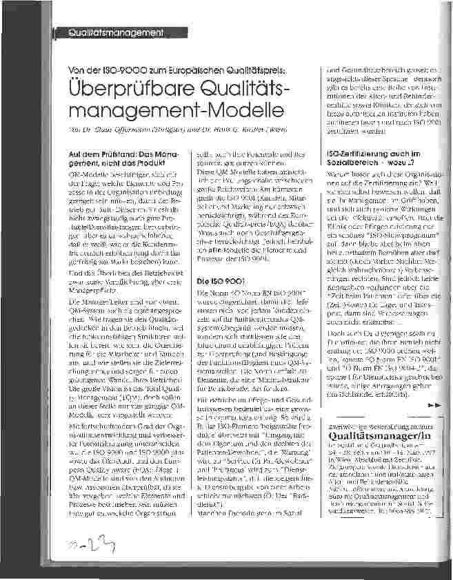 Vorschauseite 1: Von der ISO-9000 zum Europäischen Qualitätspreis: Überprüfbare Qualitätsmanagement-Modelle