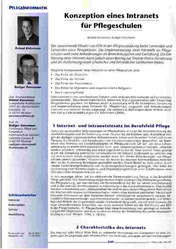 Vorschauseite 1: Konzeption eines Intranets für Pflegeschulen