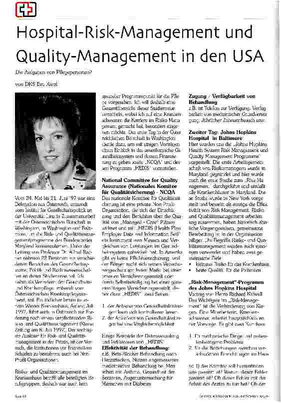 Vorschauseite 1: Hospital-Risk-Management und Quality-Management in den USA Die Aufgaben von Pflegepersonen?