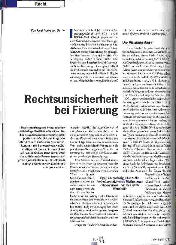 Vorschauseite 1: Rechtsunsicherheit bei Fixierung