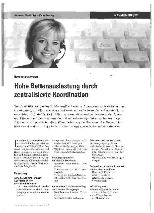 Vorschauseite 1: Hohe Bettenauslastung durch zentralisierte Koordination