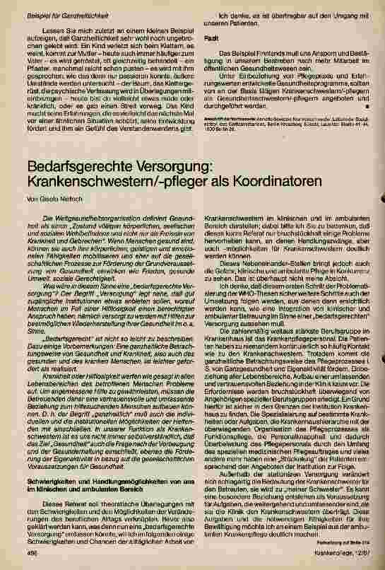Vorschauseite 1: Bedarfsgerechte Versorgung: Krankenschwestern/pfleger als Koordinatoren