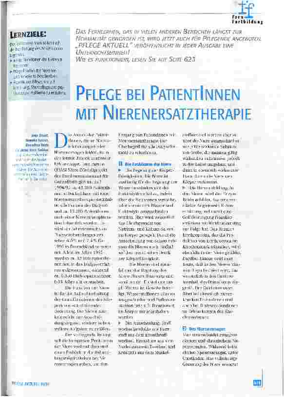 Vorschauseite 1: Pflege bei PatientInnen mit Nierenersatztherapie