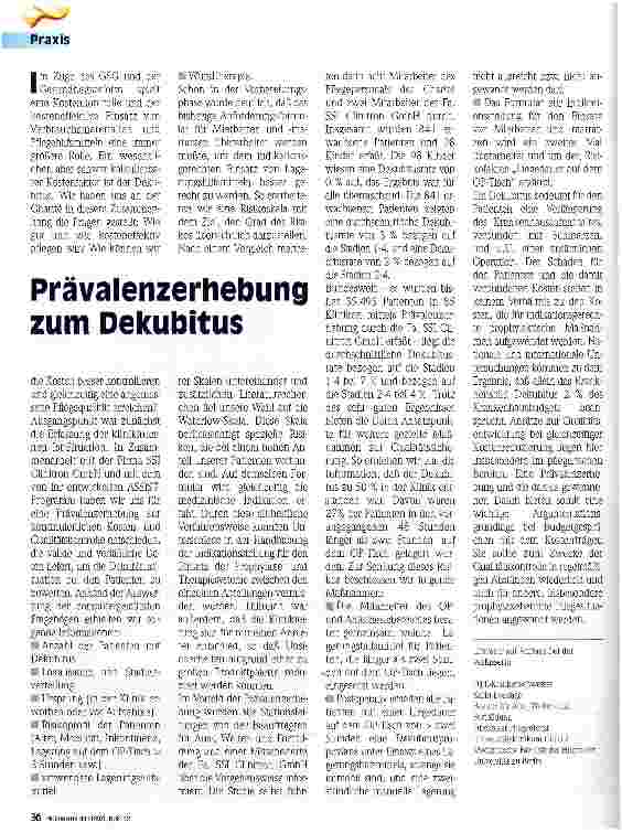 Vorschauseite 1: Prävalenzerhebung zum Dekubitus