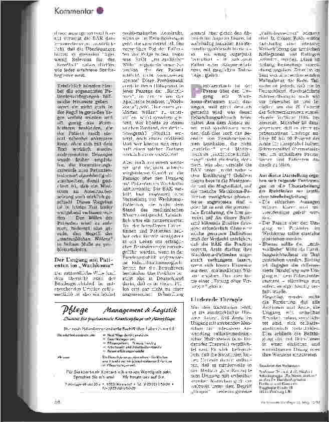 Vorschauseite 2: Stellungnahme zum Entwurf der Richtlinien der Bundesärztekammer zur ärztlichen Sterbegegleitung und den Grenzen zumutbarer Behandlung vom 25. April 1997