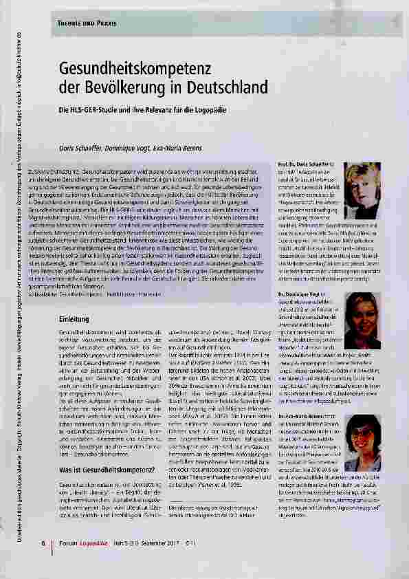 Vorschauseite 1: Gesundheitskompetenz der Bevölkerung in Deutschland
