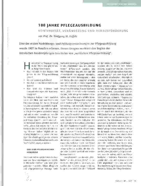 Vorschauseite 1: 100 JAHRE PFLEGEAUSBILDUNG