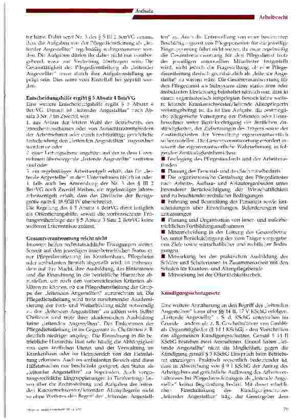 Vorschauseite 4: Der Kündigungsschutz der Pflegedienstleitung als leitender Angestellter