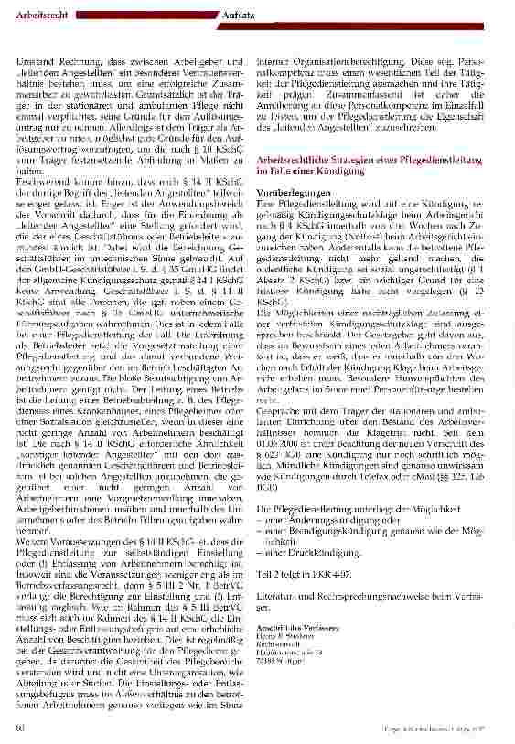 Vorschauseite 5: Der Kündigungsschutz der Pflegedienstleitung als leitender Angestellter