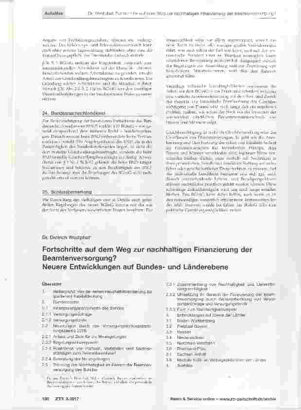 Vorschauseite 1: Fortschritte auf dem Weg zur nachhaltigen Finanzierung der Beamtenversorgung? Neuere Entwicklungen auf Bundesund Länderebene