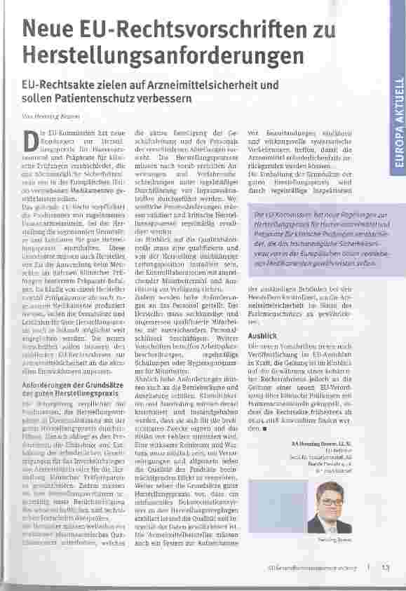 Vorschauseite 1: Neue EU-Rechtsvorschriften zu Herstellungsanforderungen