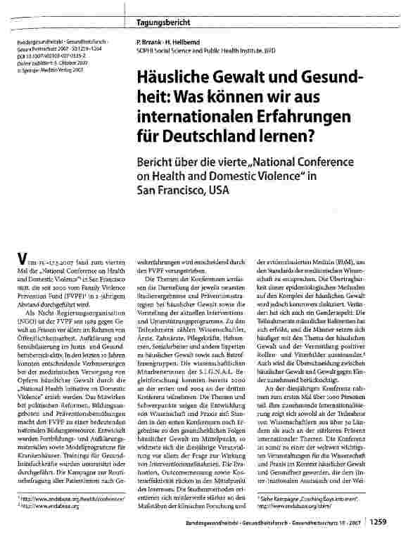 Vorschauseite 1: Häusliche Gewalt und Gesundheit: Was können wir aus internationalen Erfahrungen für Deutschland lernen?