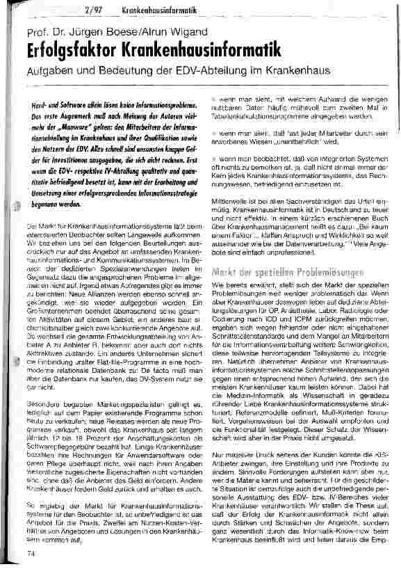 Vorschauseite 1: Erfolgsfaktor Krankehausinformatik Aufgaben und Bedeutung der EDV-Abteilung im Krankenhaus