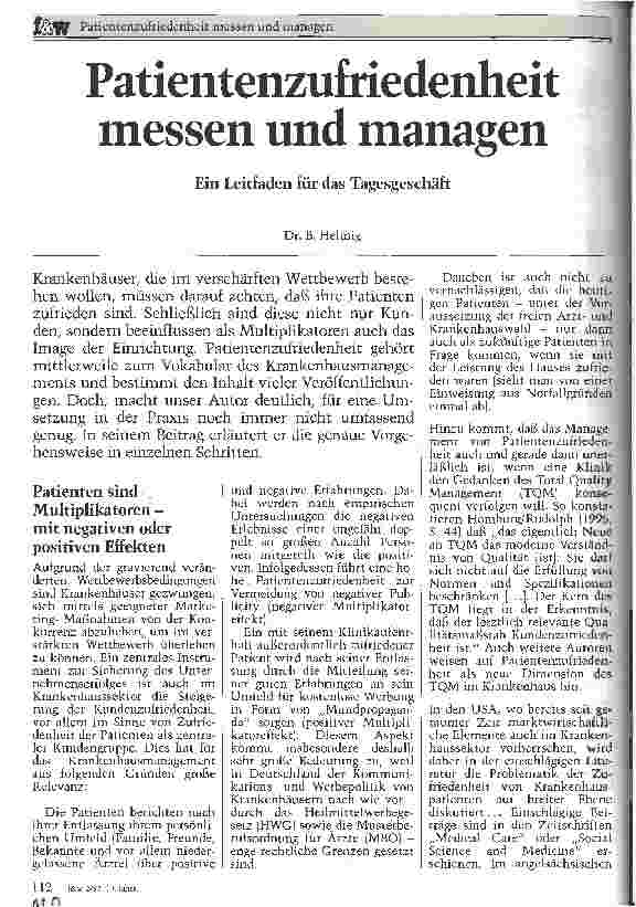 Vorschauseite 1: Patientenzufriedenheit messen und managen Ein Leitfaden für das Tagesgeschäft