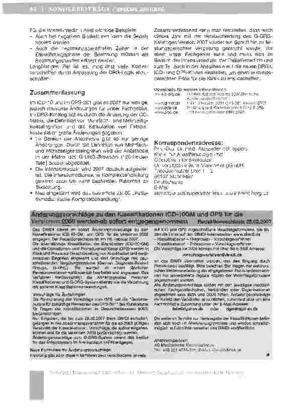 Vorschauseite 3: G-DRG-Version 2007 - Auswirkungen auf unser Fachgebiet