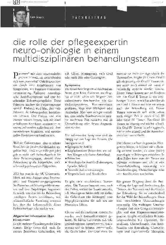 Vorschauseite 1: Die Rolle der Pflegeexpertin Neuro-onkologie in einem multidisziplinären behandlungsteam