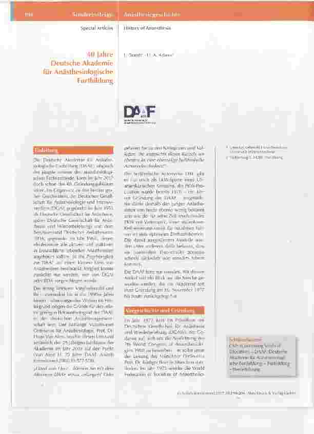 Vorschauseite 1: 40 Jahre Deutsche Akademie für Anästhesiologische Fortbildung