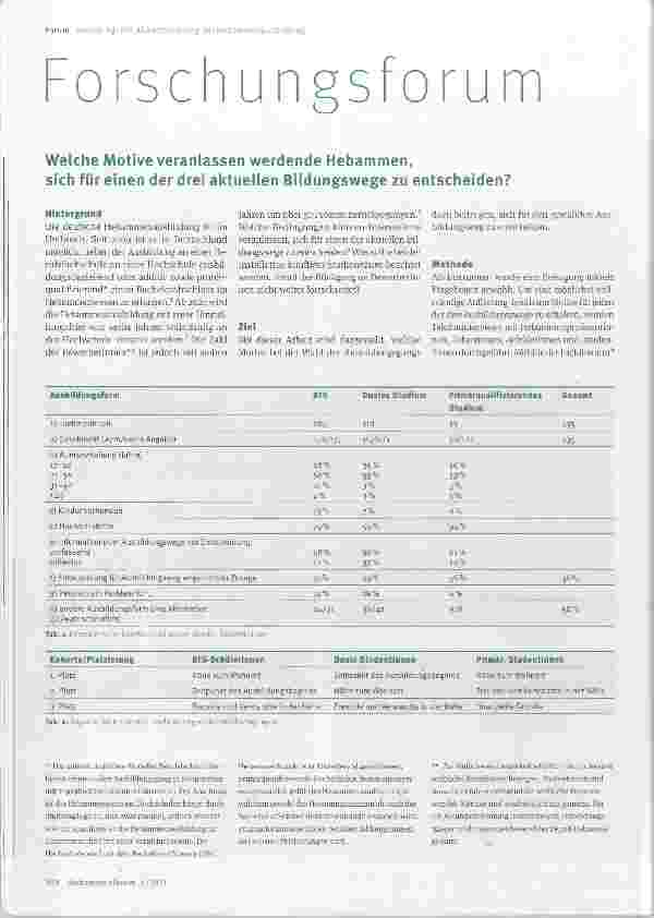 Vorschauseite 1: Welche Motive veranlassen werdende Hebammen, sich für einen der drei aktuellen Bildungswege zu entscheiden?