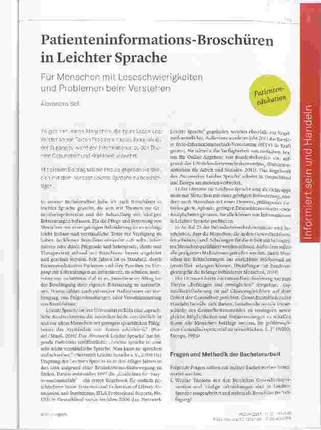 Vorschauseite 1: Patienteninformations-Broschüren in Leichter Sprache