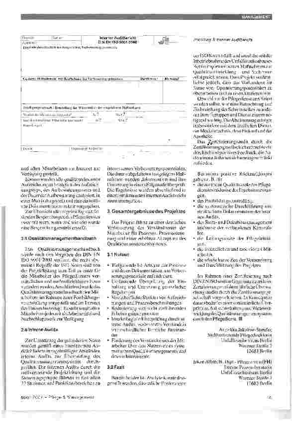Vorschauseite 3: Zertifizierung des Pflegedienstes nach DIN EN ISO 9001:2000