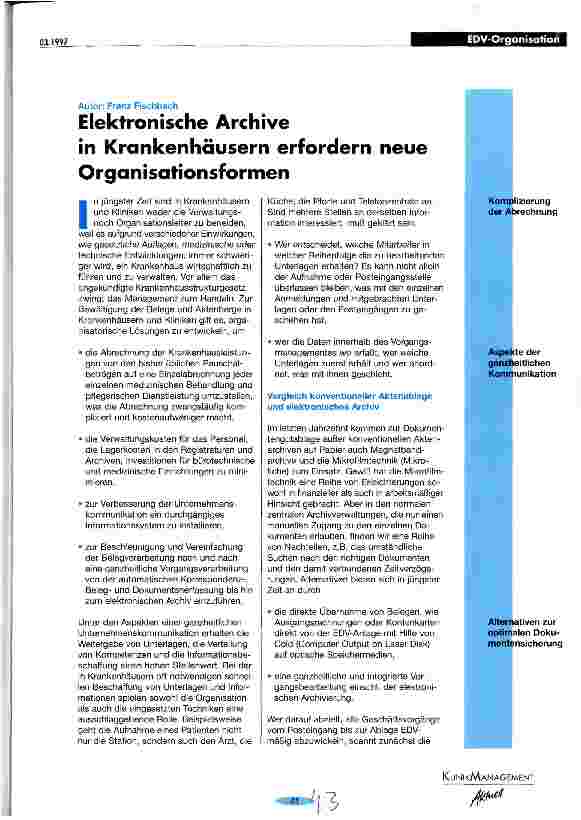 Vorschauseite 1: Elektronische Archive in Krankenhäusern erfordern neue Organisationsformen