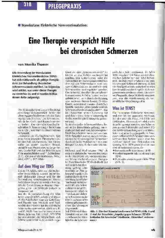 Vorschauseite 1: Eine Therapie verspricht Hilfe Transkutane Elektrische Nervenstimulation