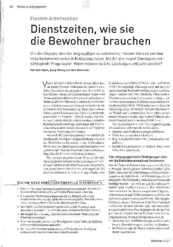 Vorschauseite 1: Dienstzeiten, wie sie die Bewohner brauchen