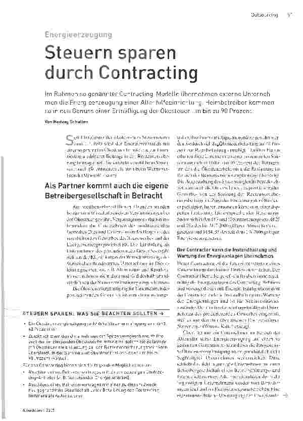 Vorschauseite 1: Steuern sparen durch Contracting
