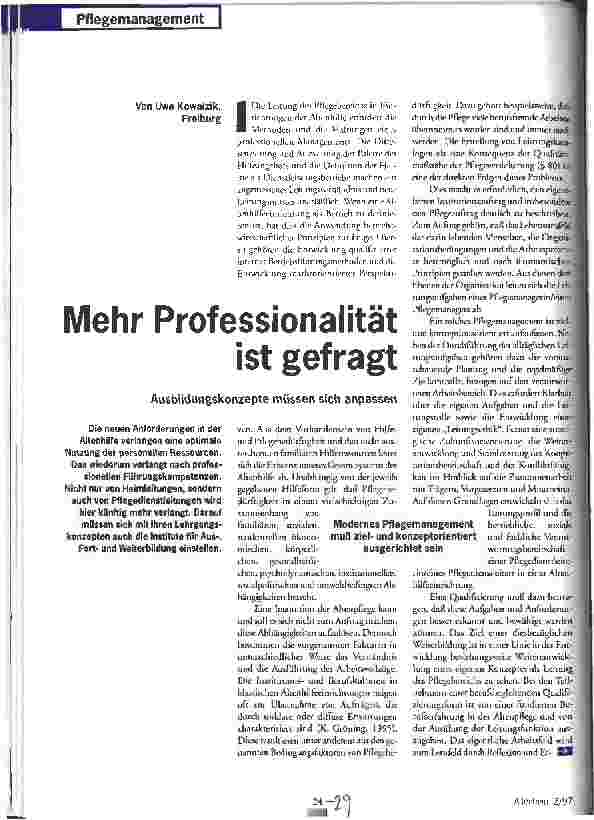 Vorschauseite 1: Mehr Professionalität ist gefragt Ausbildungdkonzepte müssen sich anpassen