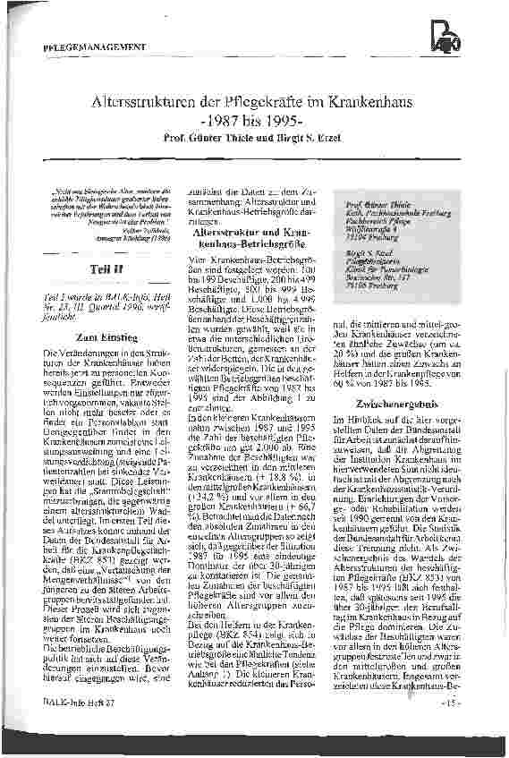 Vorschauseite 1: Altersstrukturen der Pflegekräfte im Krankenhaus 1987 - 1995 Teil 2