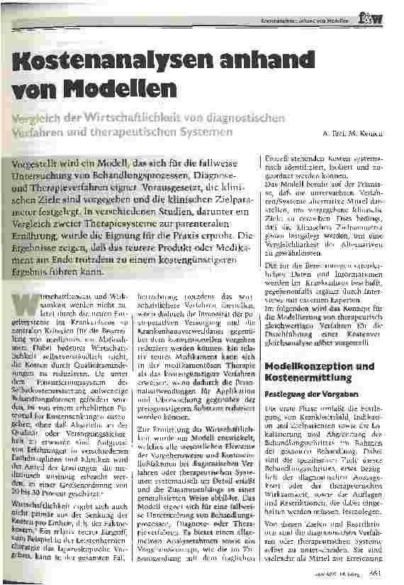 Vorschauseite 1: Kostenanalysen anhand von Modellen Vergleich der Wirtschaftlichkeit von diagnostischen Verfahren und therapeutischen Systemen
