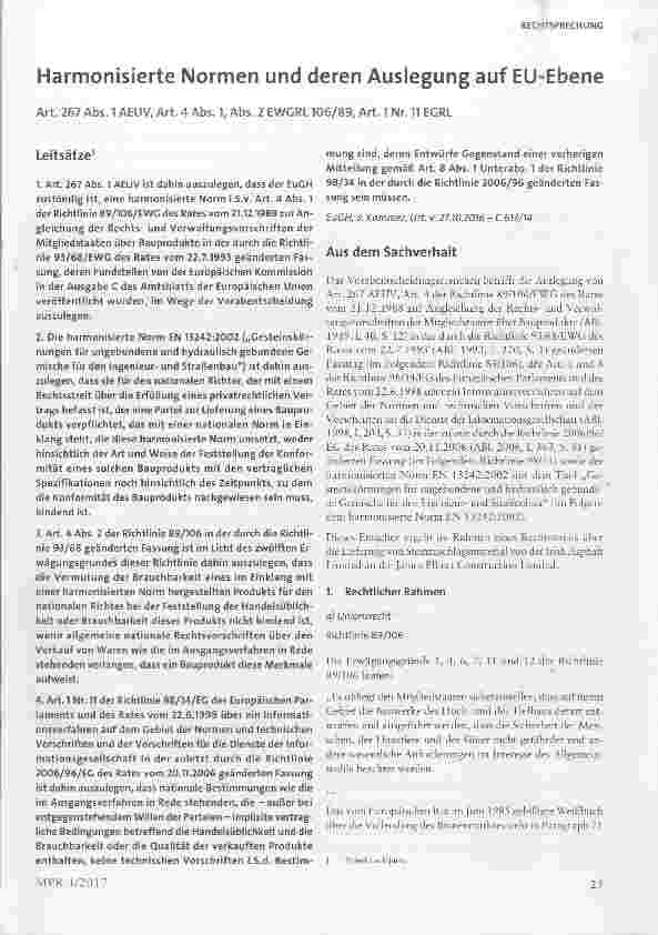 Vorschauseite 1: Harmonisierte Normen und deren Auslegung auf EU-Ebene