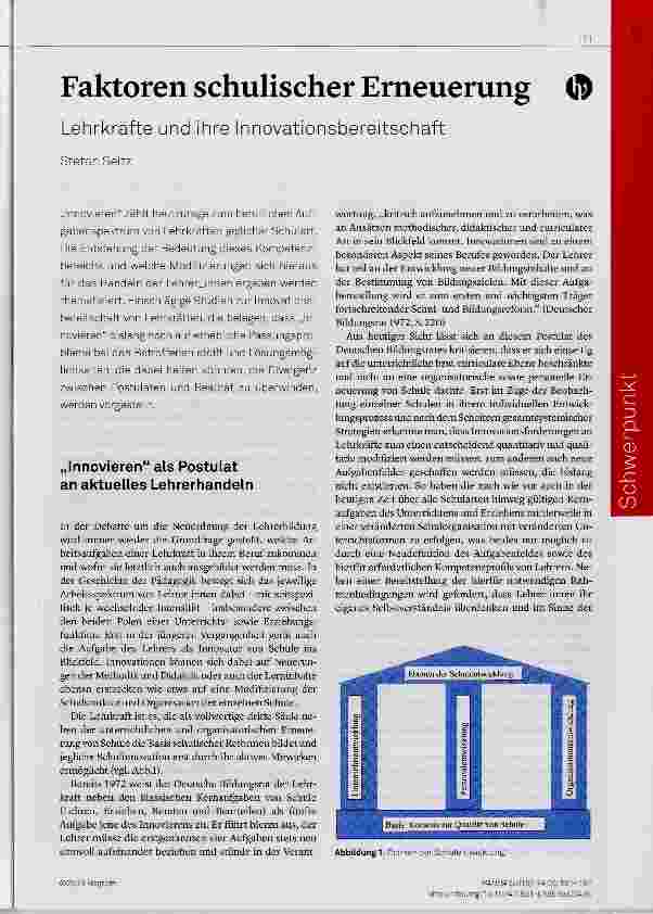 Vorschauseite 1: Faktoren schulischer Erneuerung Lehrkräfte und ihre Innovationsbereitschaft