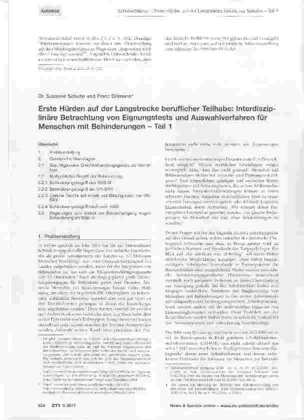 Vorschauseite 1: Erste Hürden auf der Langstrecke beruflicher Teilhabe: Interdisziplinäre Betrachtung von Eignungstests und Auswahlverfahren für Menschen mit Behinderungen Teil 1
