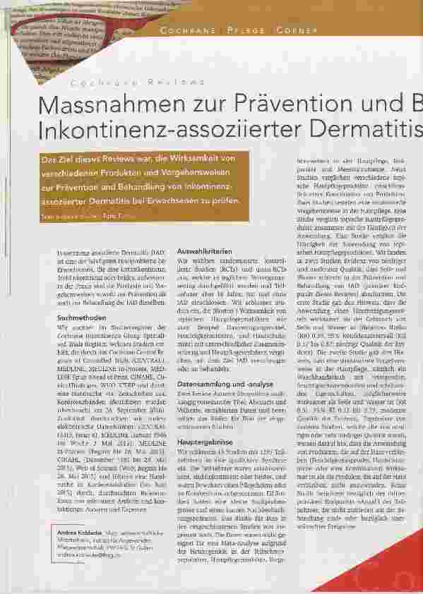 Vorschauseite 1: Massnahmen zur Prävention und Behandlung von inkontinenzassoziierter Dermatitis