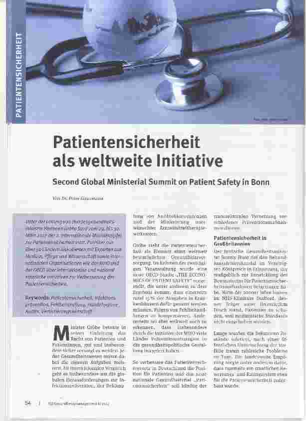 Vorschauseite 1: Patientensicherheit als weltweite Initiative