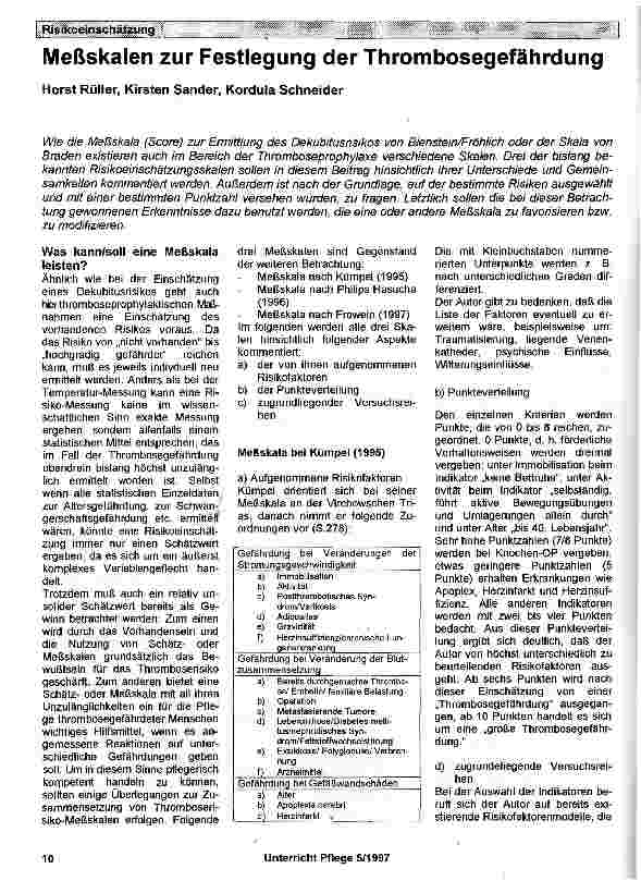 Vorschauseite 1: Meßskalen zur Festlegung der Thrombosegefährdung