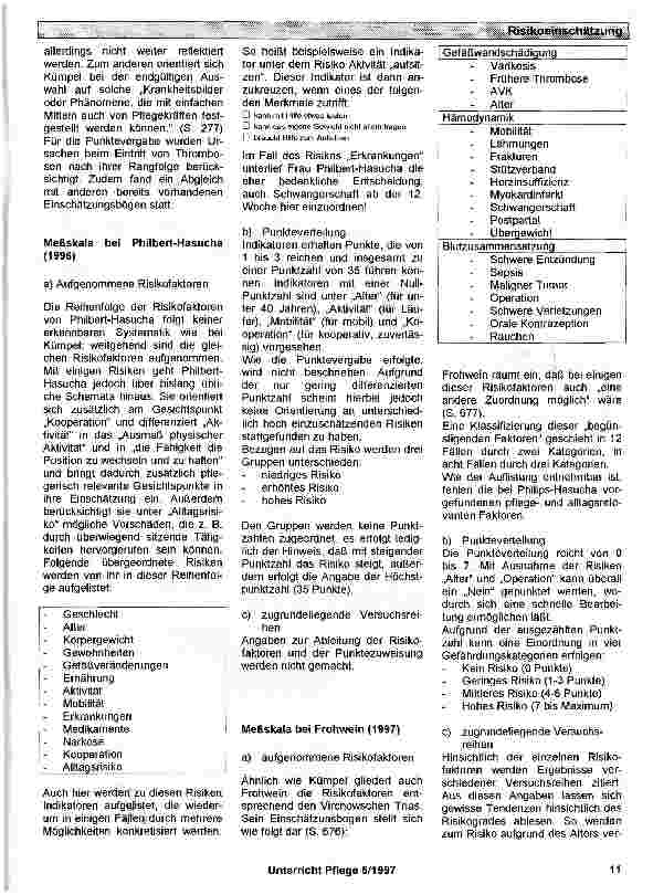 Vorschauseite 2: Meßskalen zur Festlegung der Thrombosegefährdung