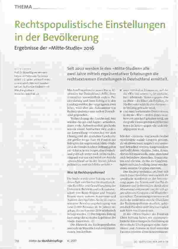 Vorschauseite 1: Rechtspopulistische Einstellungen in der Bevölkerung