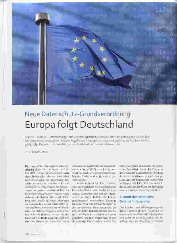 Vorschauseite 1: Neue Datenschutz-Grundverordnung Europa folgt Deutschland