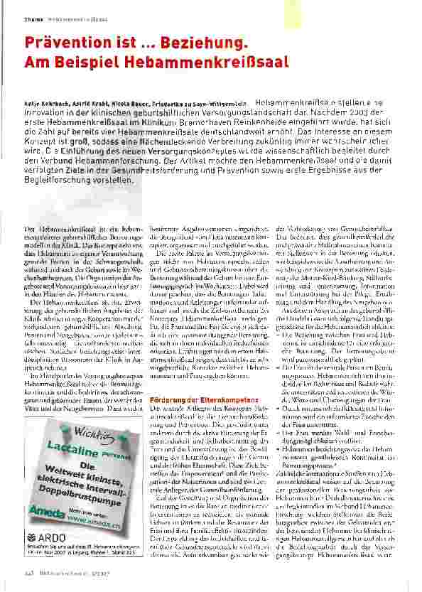 Vorschauseite 1: Prävention ist... Beziehung. Am Beispiel Hebammenkreißsaal